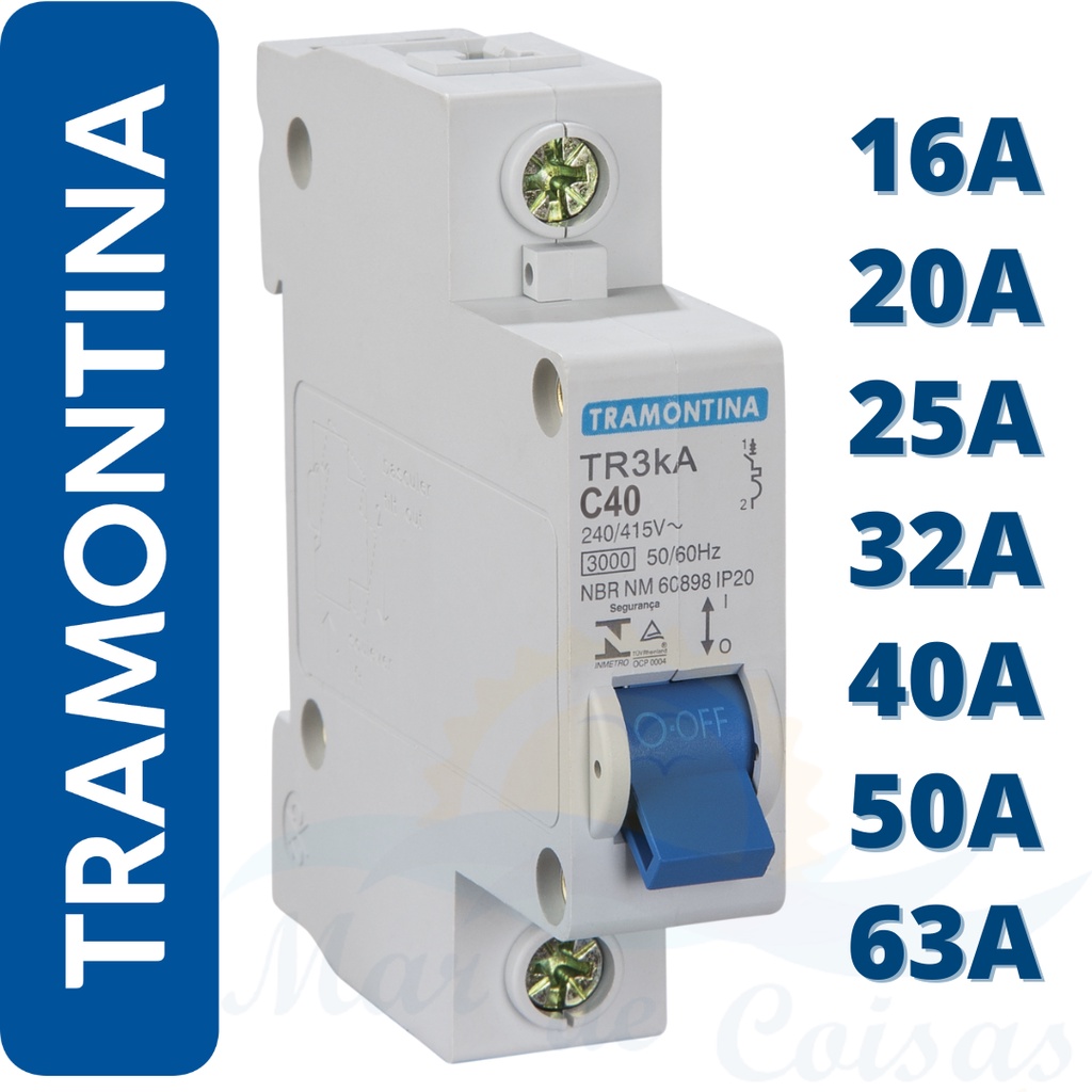 Disjuntor Tramontina Unipolar Monopolar 10A a 63A Curva C