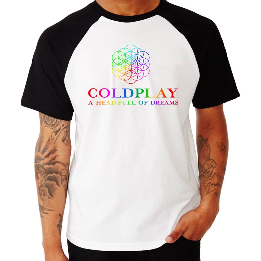 Camiseta Raglan Estampa Coldplay 100% Poliéster, Camiseta Personalizada, Camiseta de Banda