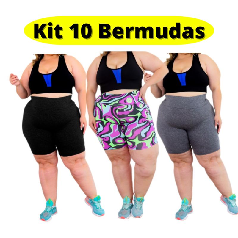 Kit 10 Bermuda Legging Cos Alto Plus Size Academia