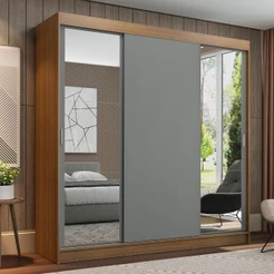 Guarda-Roupa Casal Madesa Reno 3 Portas de Correr com Espelhos - Rustic/Cinza