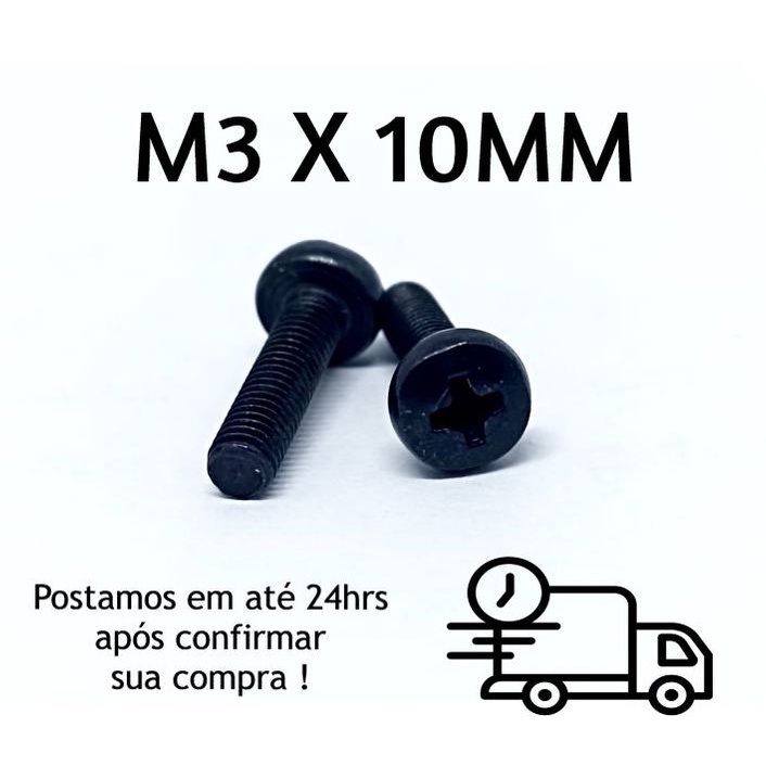 Parafuso Panela Phillips M3 X 10mm Oxidado Preto