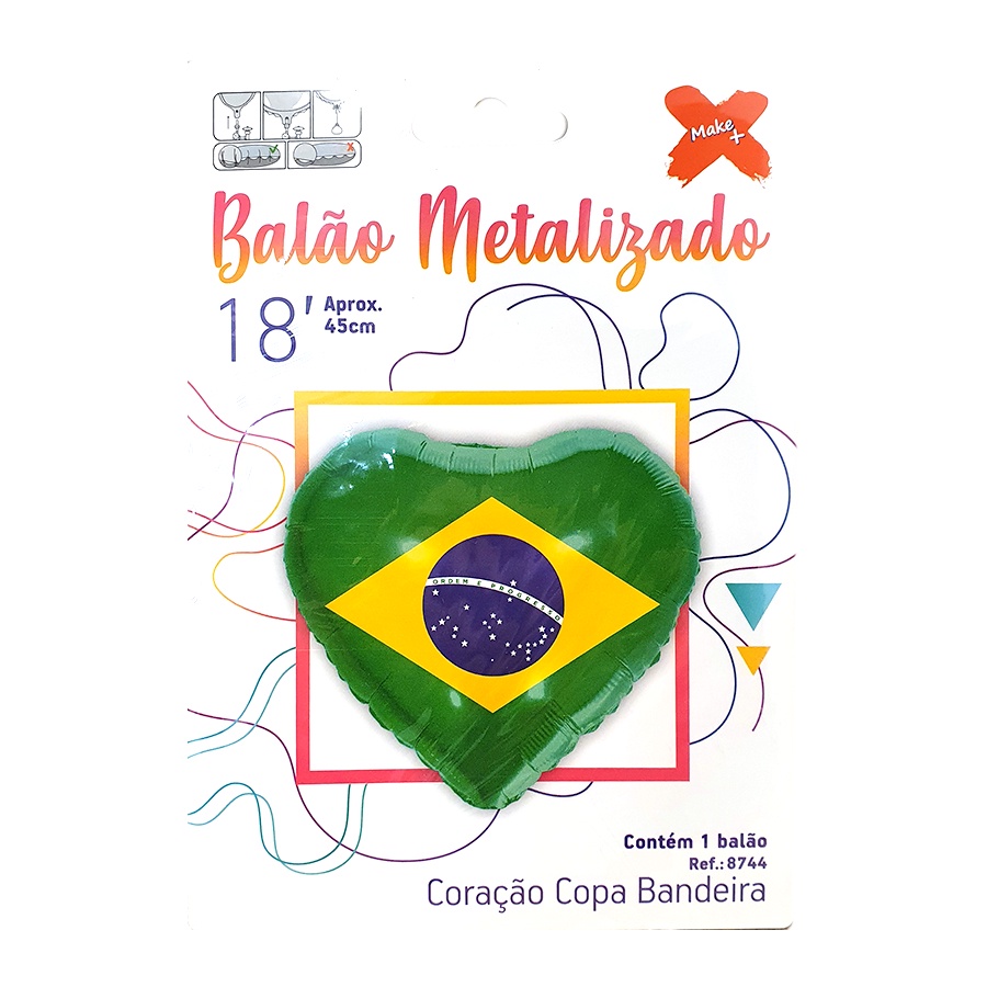 Balão Coração Metalizado Micro Foil 18'' - Festa Brasil Bandeira - Ref. 8744 - 1 unidade em Oferta na Shopee
