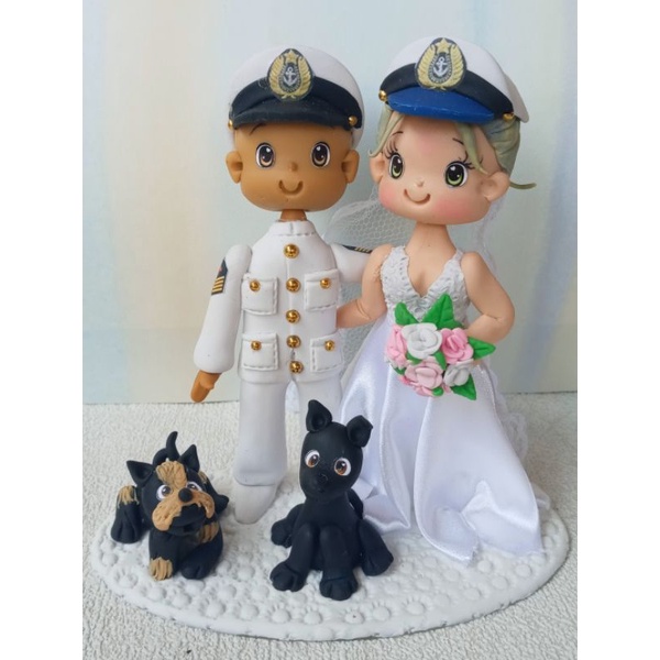 Topo de Bolo Personalizado de Luxo em Biscuit Casal do Exército/Topo de Bolo Personalizado para Casamento em Biscuit Amor à Pátria/Topo de Bolo Personalizado em Biscuit Casal do Exército