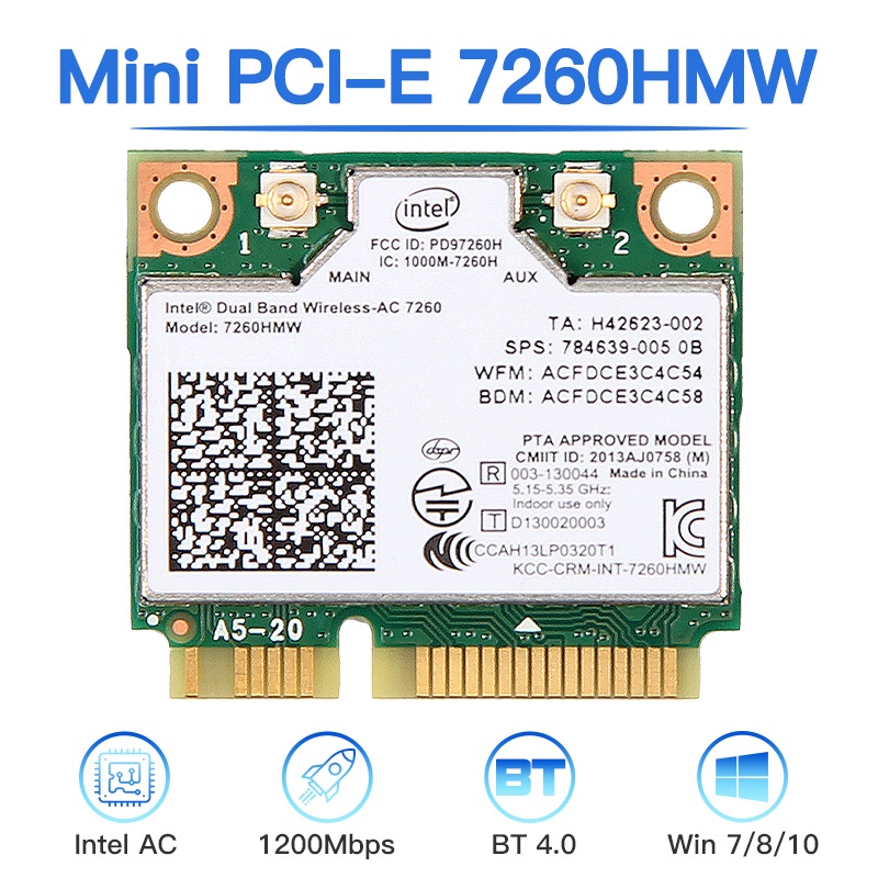 Intel 7260HMW Mini PCI-E Placa De Rede Dual Band 2.4G/5Ghz Bluetooth-compatible 4.0 802.11ac/a/b/g Adaptador WiFi Para Desktop