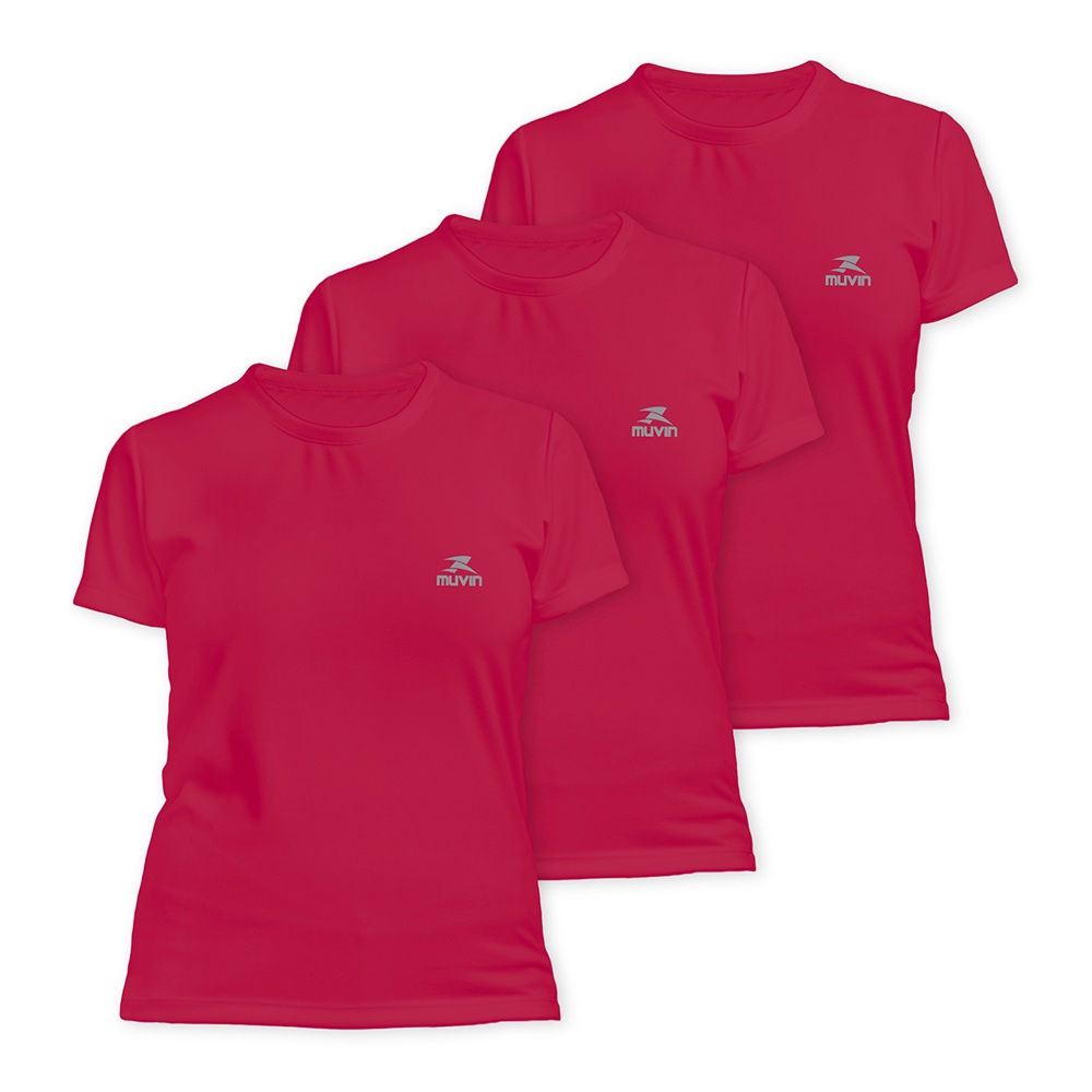Kit 3 Camisetas Dry Basic SS Muvin Feminina - Proteção Solar FPS50 - Manga Curta - Treino, Corrida, Caminhada e Academia	