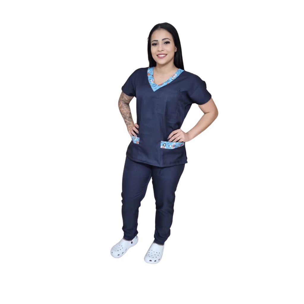 CONJUNTO HOSPITALAR PIJAMA PREMIUN HOSPITAL PRIVATIVO AZUL MARINHO CENTRO CIRURGICO