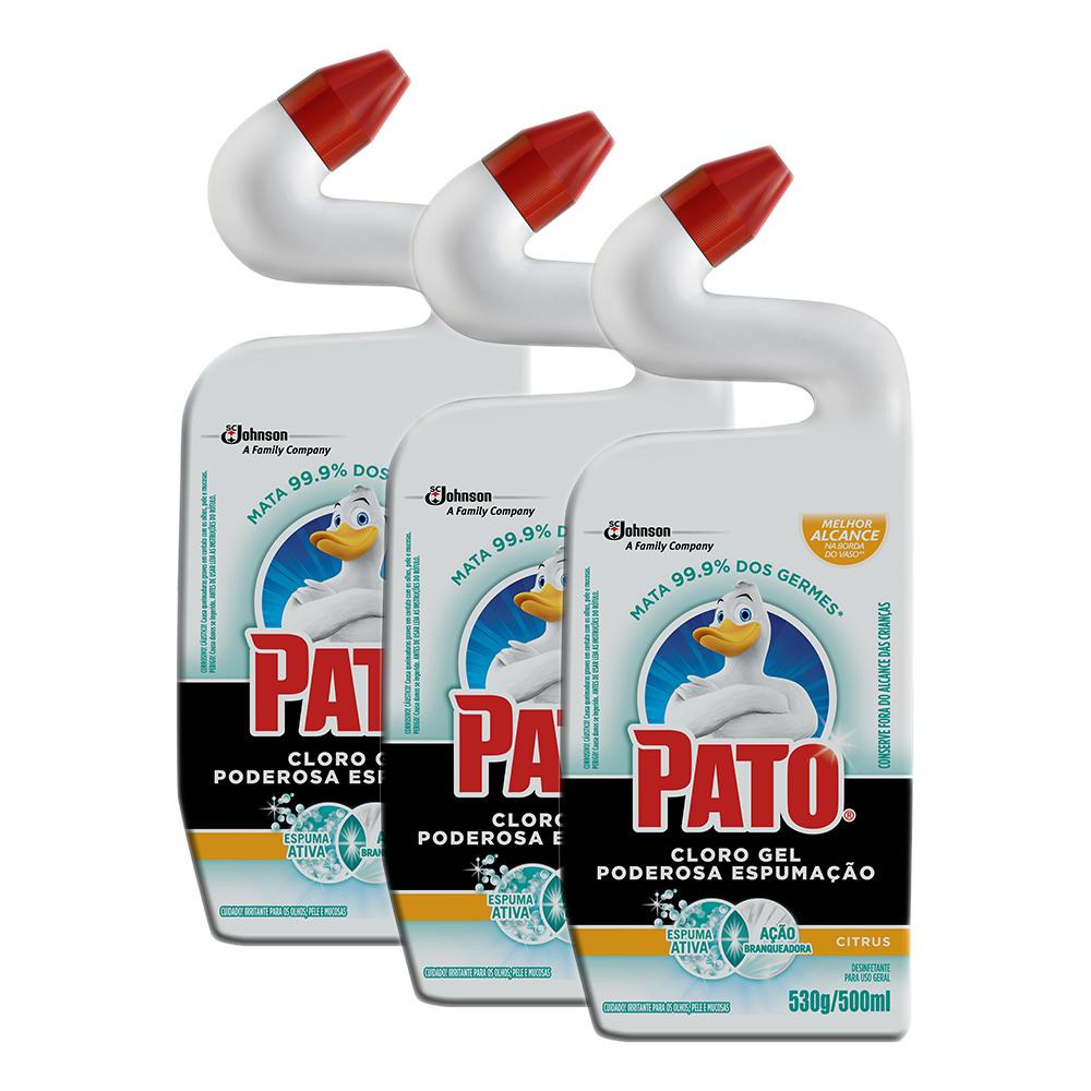 Kit 3 Limpador Pato Cloro Gel Ativo Citrus Poderosa Espumação 500ml - Home & Living