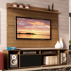Rack Madesa Cancun e Painel para TV até 65 Polegadas - Rustic/Rustic/Preto