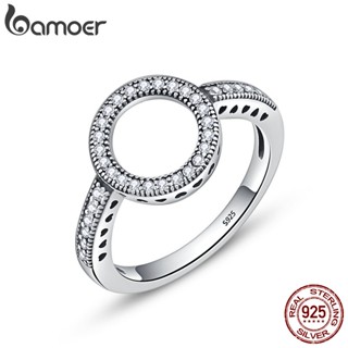 Bamoer 100% Genuine 925 Sterling Silver Sempre Limpar Cz Preto Círculo Rodada Anéis De Dedo Para As Mulheres Jóias Presente De Natal Scr041