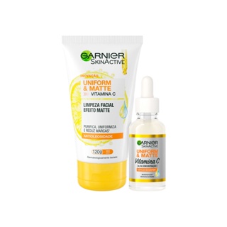 Kit Rotina Garnier Anti-manchas Uniform&Matte Vitamina C - Limpeza Facial + Serum Antimarcas 30ml em Oferta na Shopee