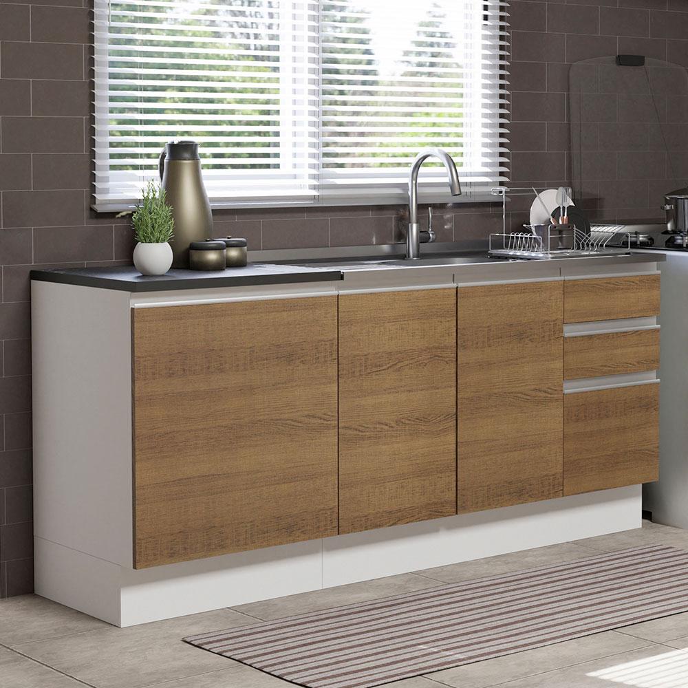 Kit com 2 Balcões de Cozinha Madesa Acordes 100% MDF (Sem Tampo e Pia) Branco/Rustic em Oferta na Shopee