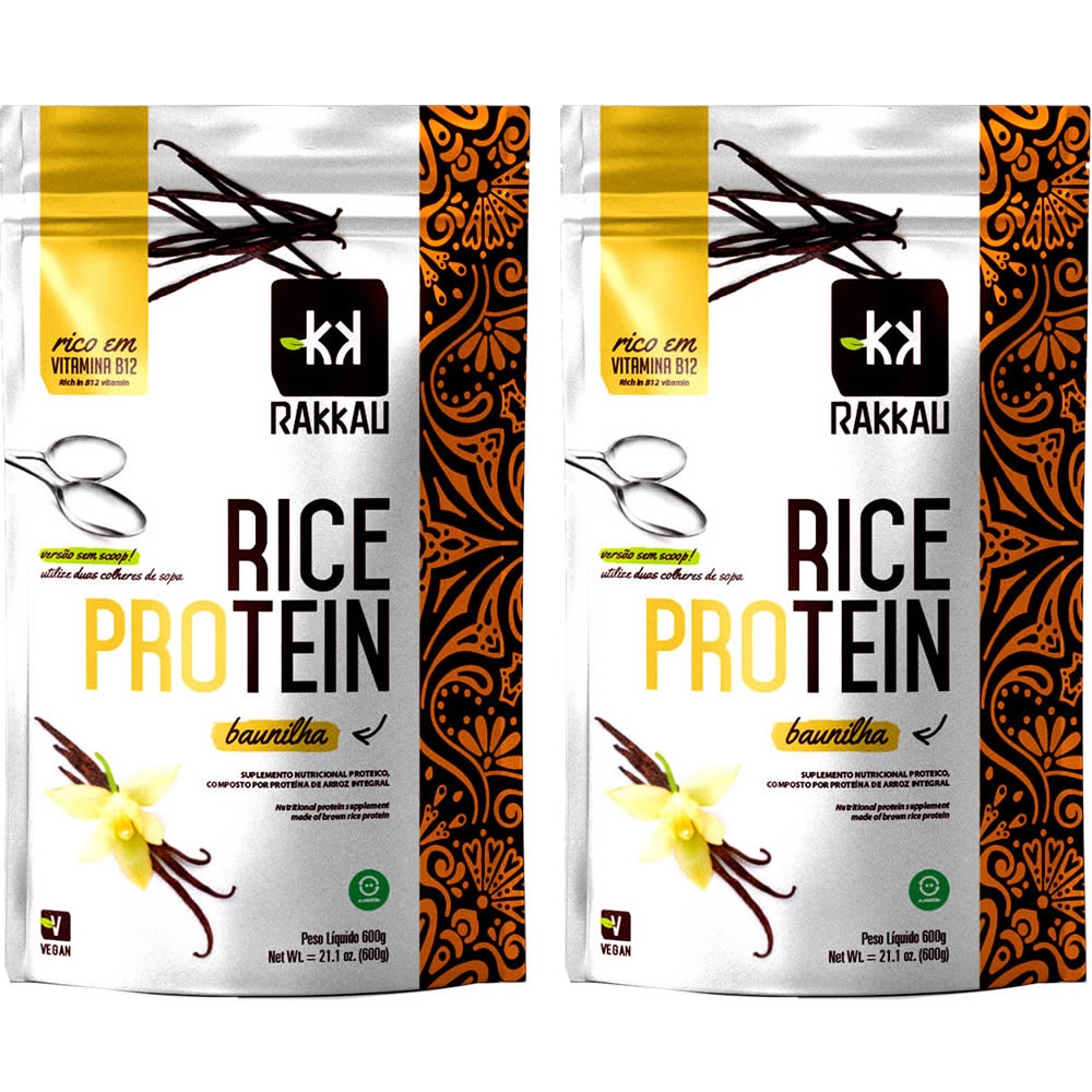 Kit 2 Rice Protein Baunilha Rakkau 600g - Vegano - Proteína