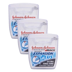 Kit com 3 Fios Dentais J&J Reach Expansion Plus Extra Fino 50m