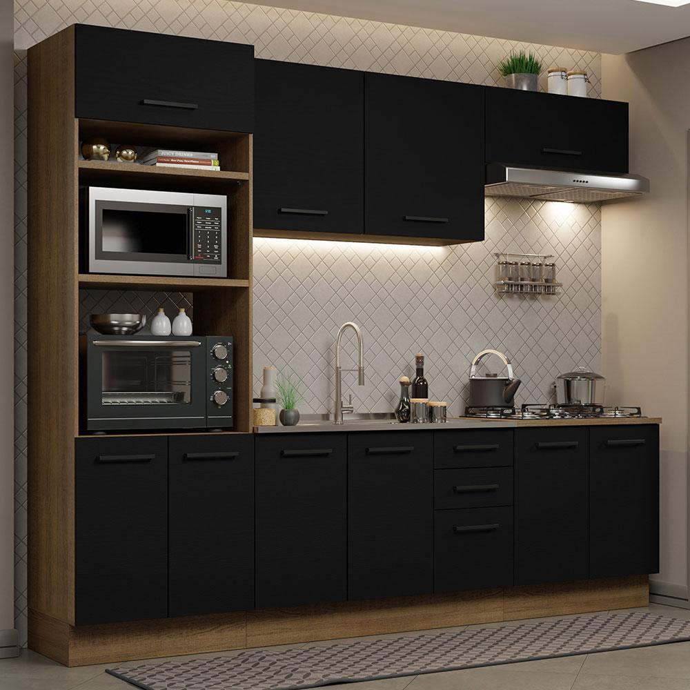 Cozinha Completa Madesa Agata 270001 com Armário e Balcão (Sem Tampo e Pia) - Rustic/Preto em Oferta na Shopee