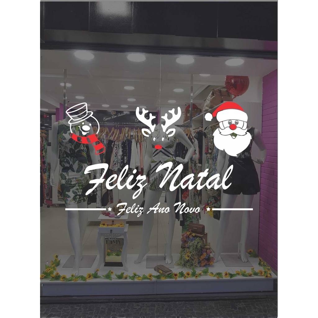 Adesivo Decorativo Parede Vitrine Feliz Natal Feliz Ano Novo | Vitrine Loja | Parede|