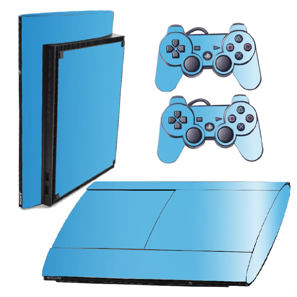 Skin PS3 Super Slim Playstation Adesivo Pelicula Protetora Brilho Cor Azul Sky