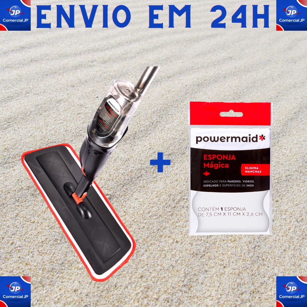 MOP Spray + Esponja Mágica Melamina Rodo Mágico Esfregão Max Vassoura Fit Inteligente Microfibra Flat Com reservatório Tira Manchas Bucha Branca Powermaid