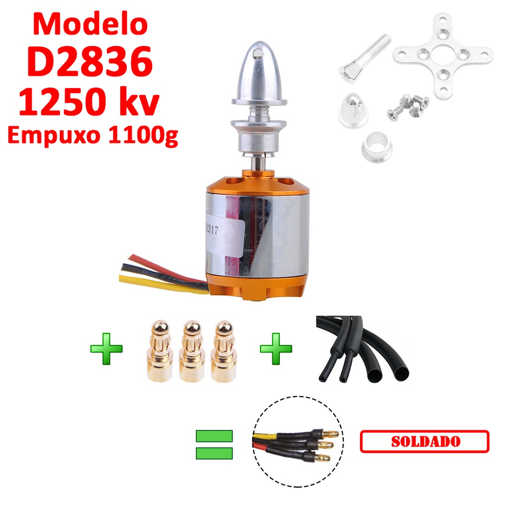 Motor D2836 A2217 1250KV Eixo 4mm Empuxo 1100g P/ Aeromodelo 110cm e 120cm Cessna 182 Tucano