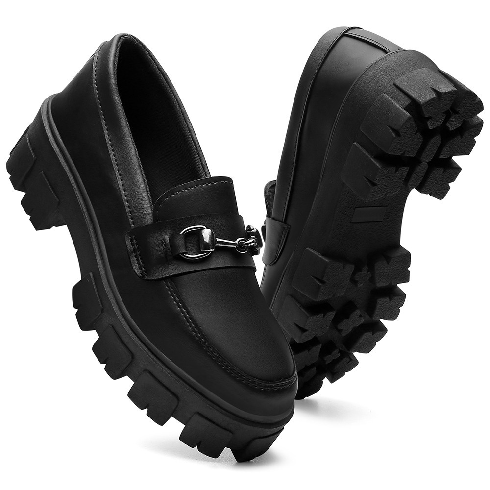 Mocassim Feminino com Fivela de Metal Oxford Sola Tratorada Estiloso Confortavel Liso Promoção Envio Rapido