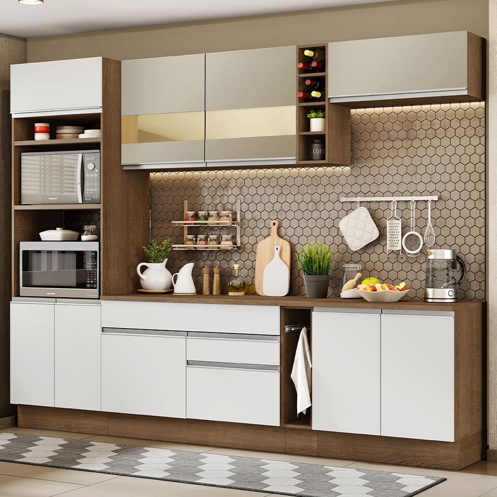Cozinha Completa Madesa Vicenza com Armário e Balcão + Tampo - Rustic/Branco/Crema - Home & Living