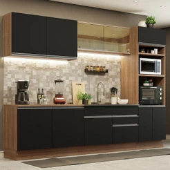 Cozinha Completa Madesa Glamy 310001 com Armário e Balcão (Sem Tampo e Pia) - Rustic/Preto