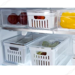 Organizador de Alimentos Pote p/ Geladeira Clear Fresh Ou Porta Frios, Ovos, Cesto/ Bandeja Drenagem