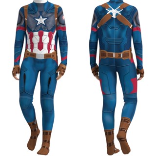 Capitão Jumpsuits Cosplay Traje De Halloween Adulto Kids Long Sleeve Bodysuit Superhero