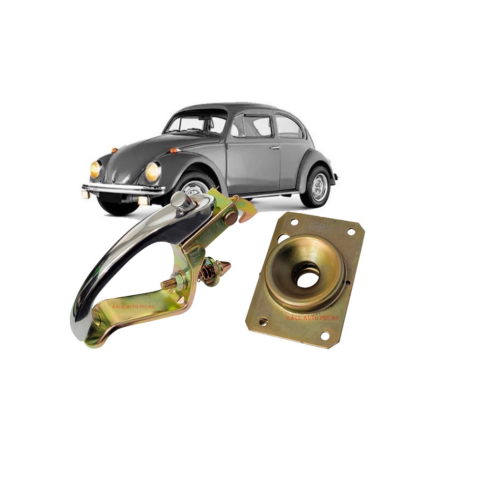 Kit Maçaneta + Fechadura Inferior e Superior com Botão de Abertura Capô Volkswagen Fusca 1300/1500 Modelos de 1971/1996