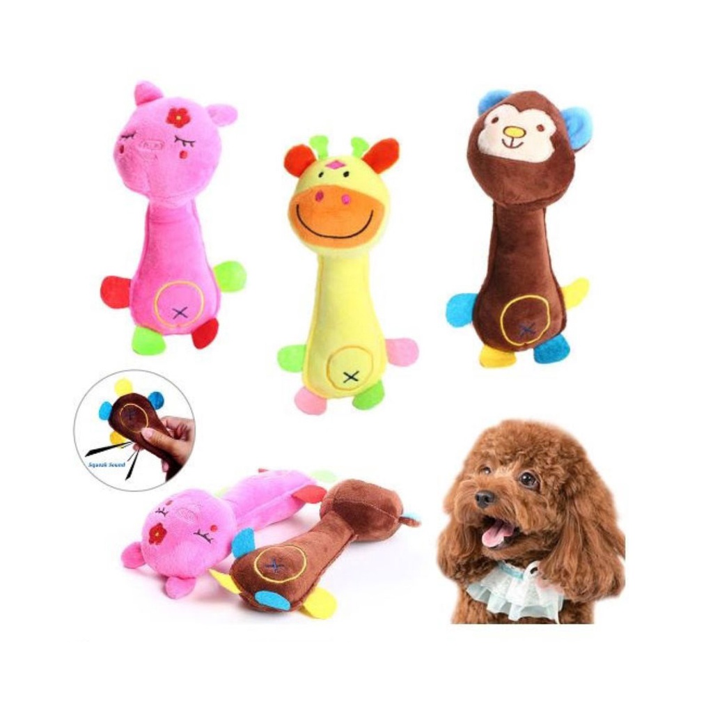 Brinquedo de Cachorro Bichinho de Pelúcia para Cachorro Gato Mordedor Pet c/ Apito Trio Macaco Porco