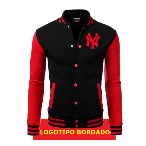 Jaqueta College New York Black Red Americana Exclusiva, Bordada, Algodão - Unissex