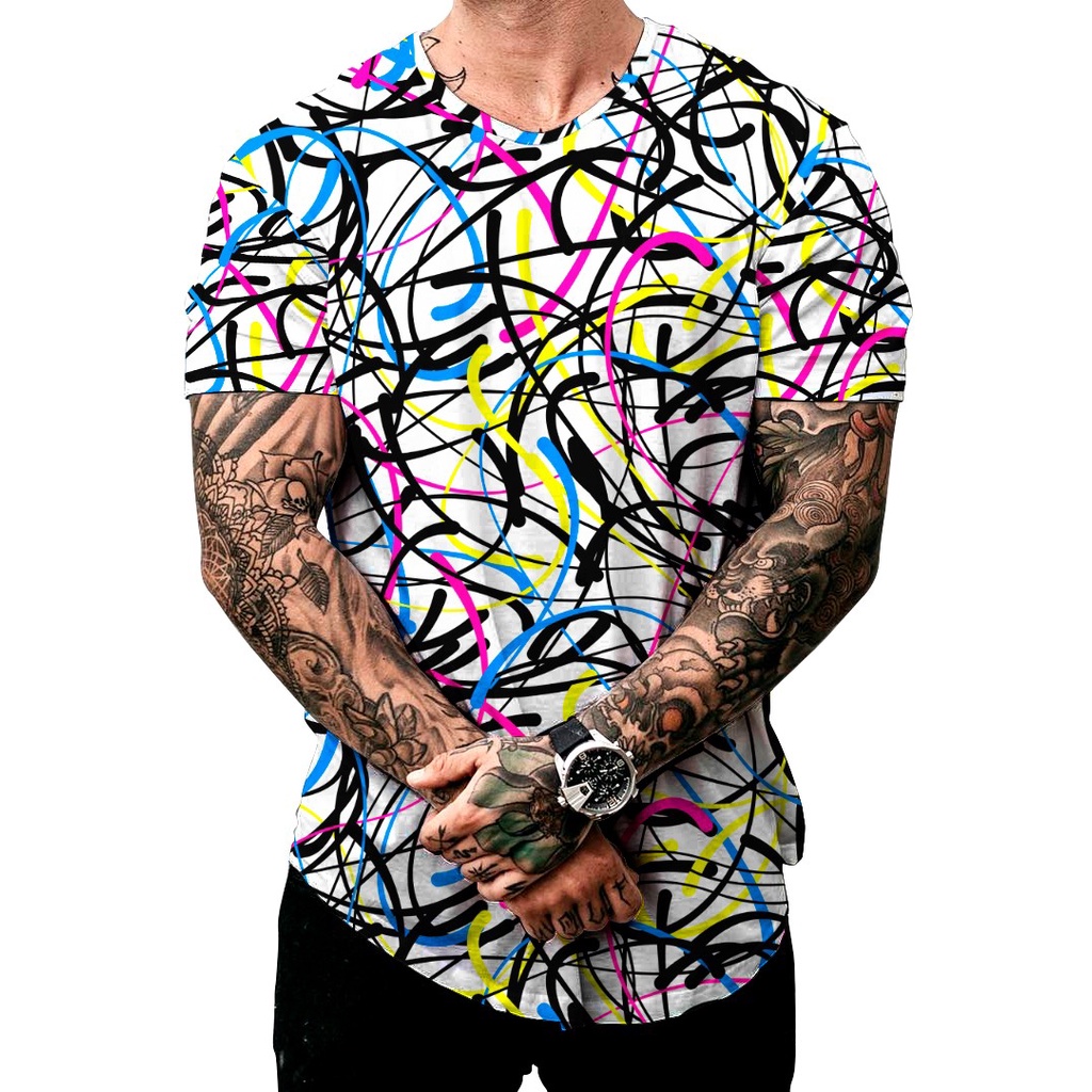 Camiseta camisa Long line Oversid Masculina OversideBranca Rabiscada Arte Rua Street Wear