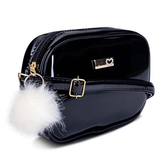 Bolsa feminina transversal em Verniz de Alta Qualidade Com Pompom