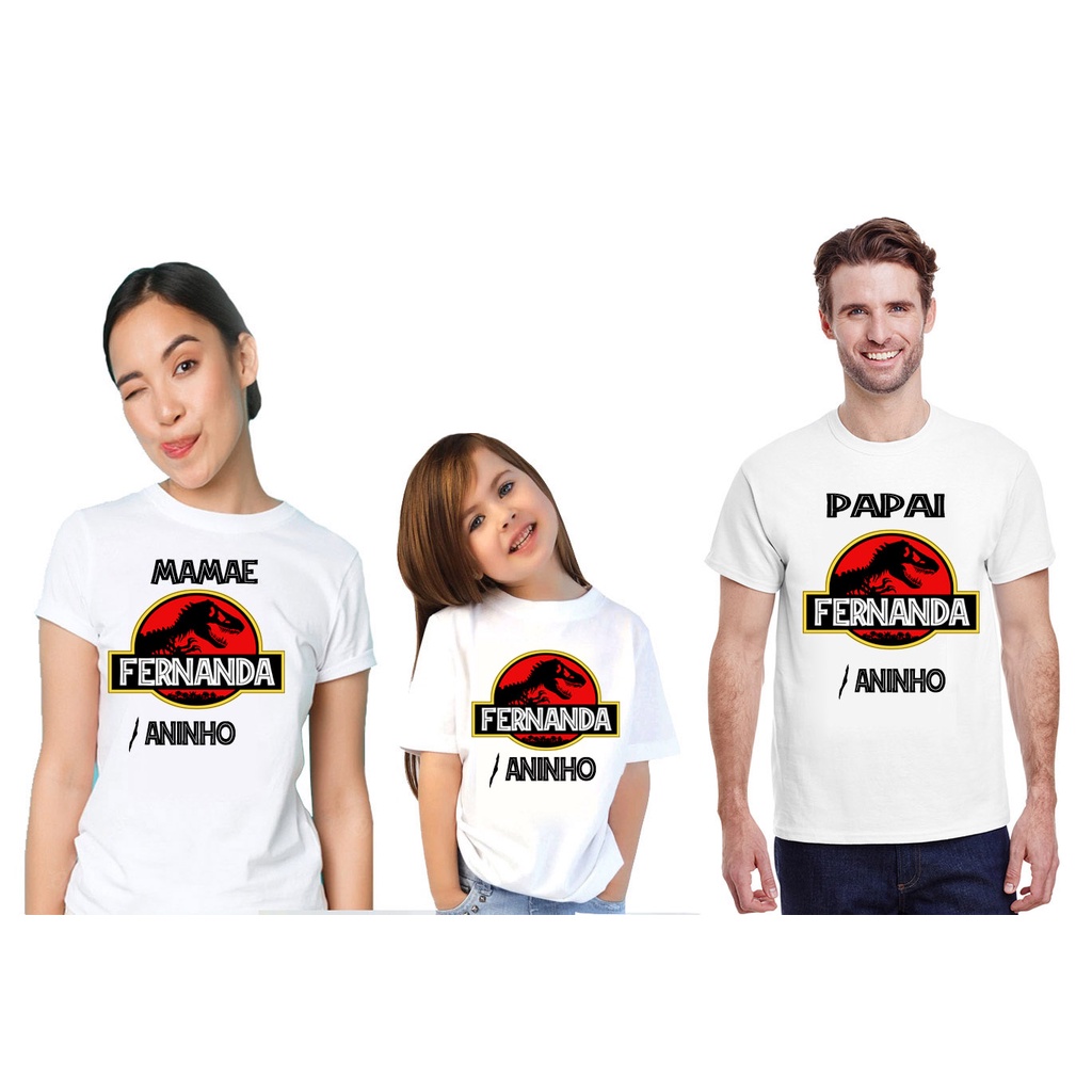 Kit com 3 Camisetas Tal Pai, Tal Mãe Tal filho (a) Jurassic Park