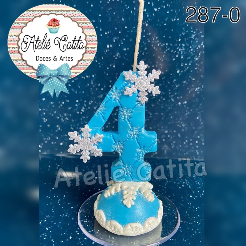 VELA 4 ANOS NO TEMA FROZEN PRONTA ENTREGA PERSONALIZADA EM BISCUIT ANIVERSÁRIO - MESVERSÁRIO - TOPO DE BOLO
