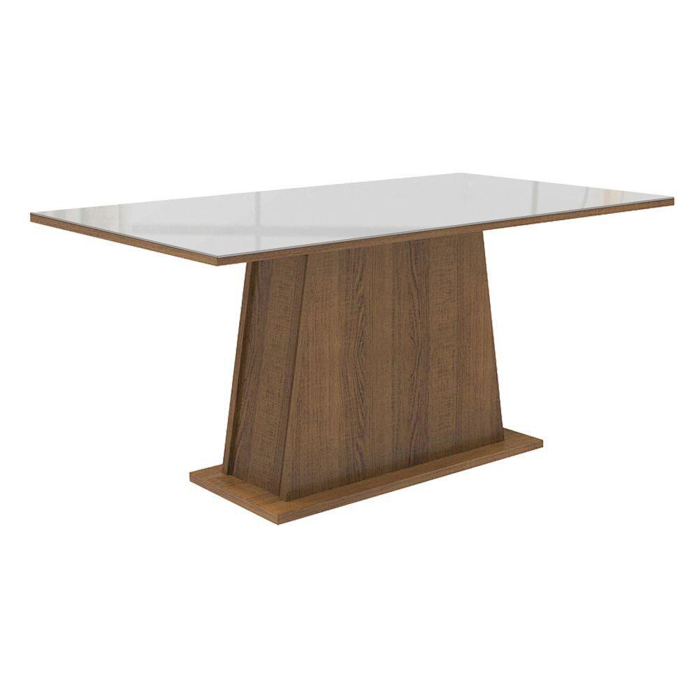 Mesa Madesa Retangular Tampo de Vidro 5364 - Rustic/Branco - Home & Living