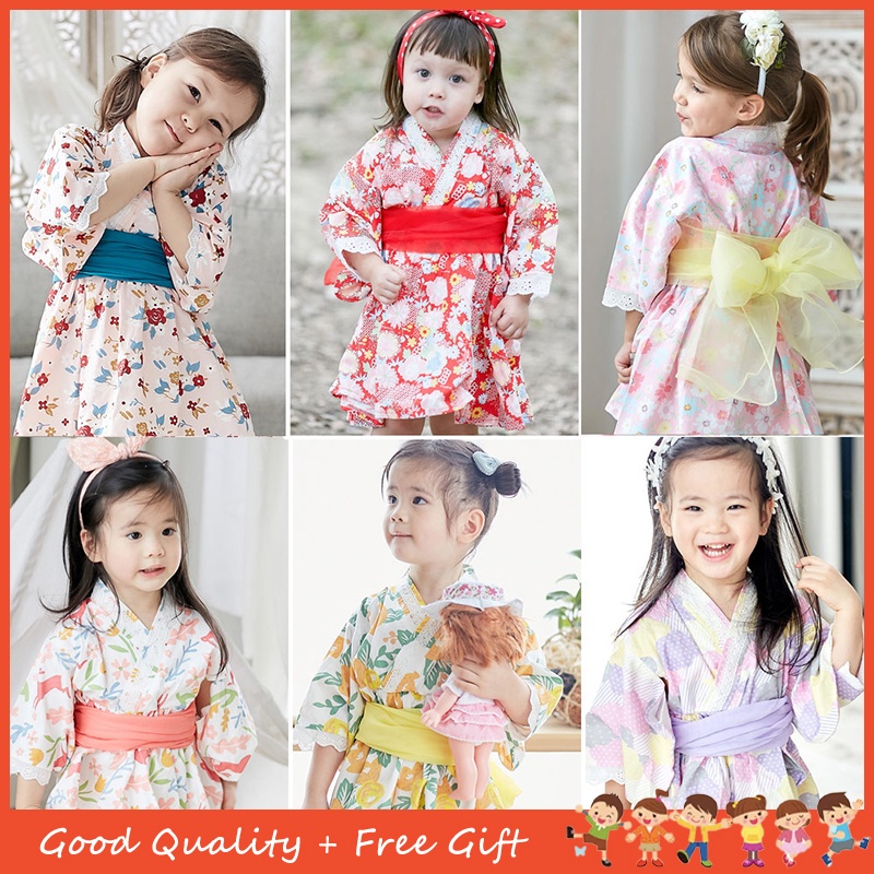 Roupas De Bebê Menina Novo Kimono Vestido Yukata Estampado 1-3 Anos Crianças Harajuku Floral Traje Tradicional Cosplay Para Saia Banho De Primavera Verão
