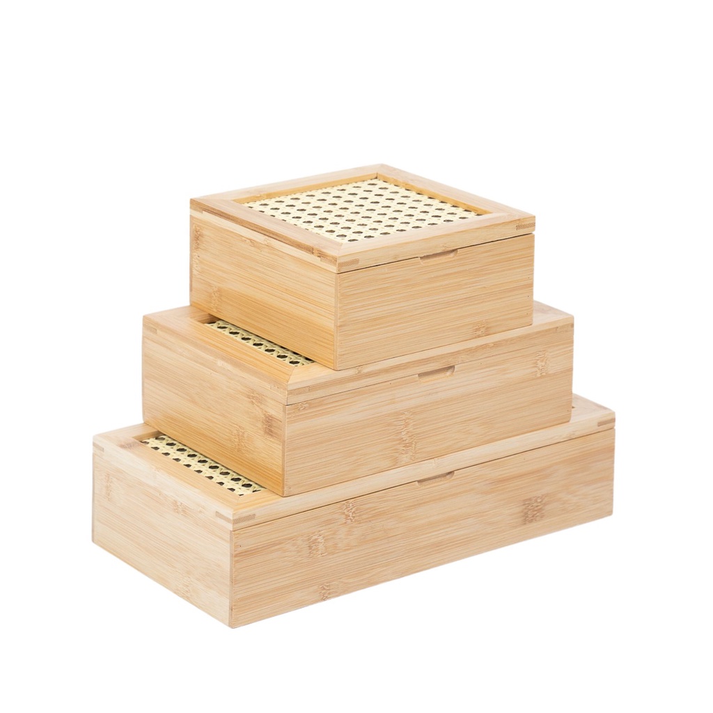 Kit chá com caixa de bambu com palhinha 4/8 nichos 3pç-Oikos - Home & Living