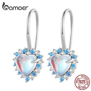 Bamoer 925 Prata Clipes De Orelha De Pedra Da Lua Colorida Em Forma De Coração Presentes De Moda De Joalheria Para Mulheres