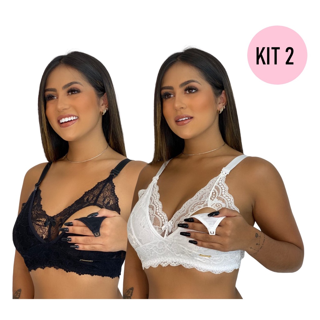Kit 2 Sutiã Amamentação Renda Soutien Sutian Sutiãs Gestante Gravida