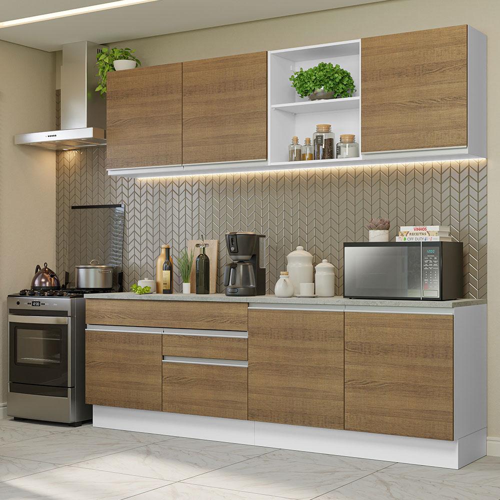 Armário de Cozinha Completa 240cm Branco/Rustic Glamy Madesa 06 - Home & Living