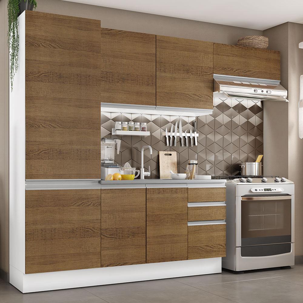 Armário de Cozinha Compacta 100% MDF 260cm Portas Branco/Rustic Acordes Madesa 02 - Home & Living