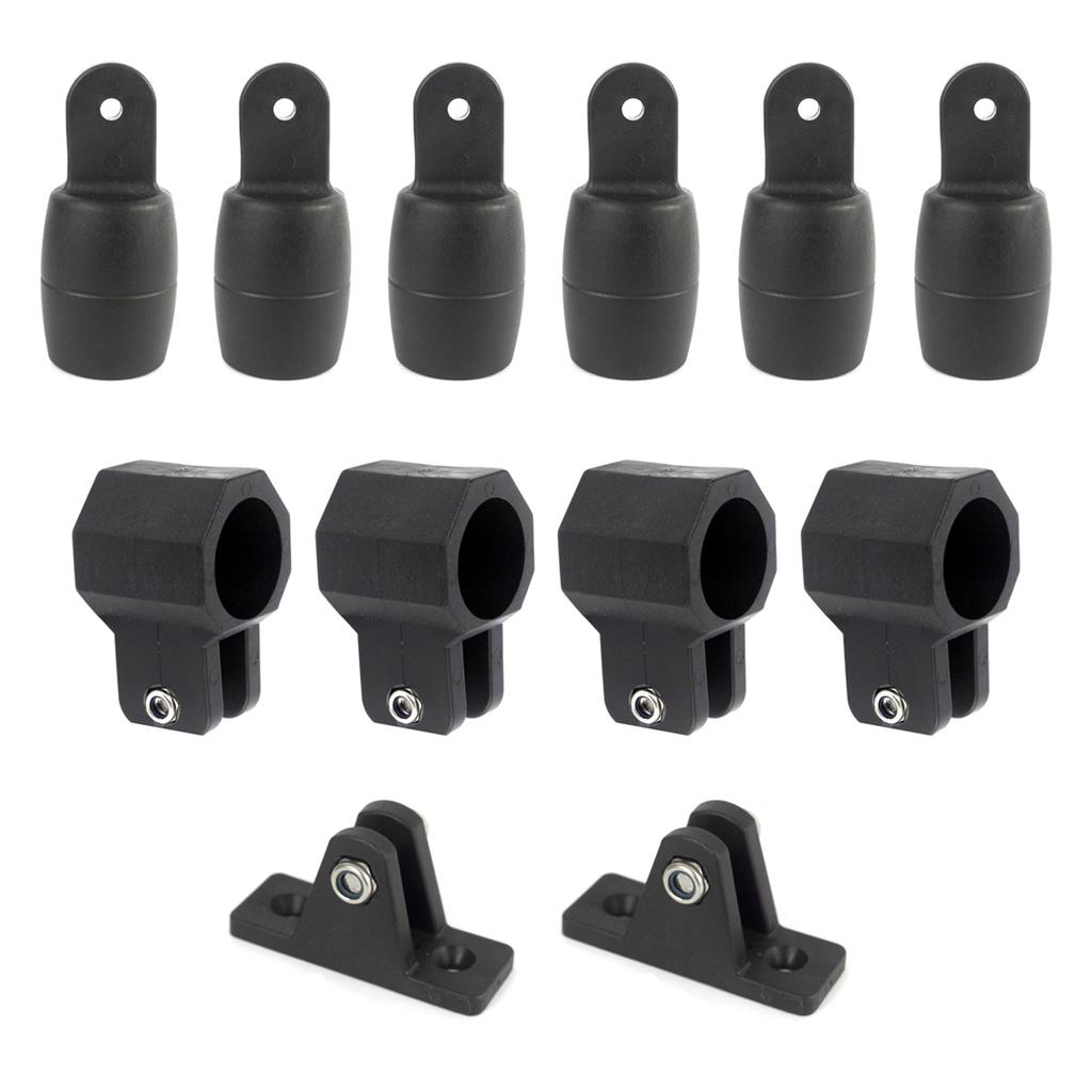 Kit 6 Ponteira 4 Abraçadeira 2 Base Nylon P/ Capota Náutica Tubo 1.1/4 Polegada 32mm