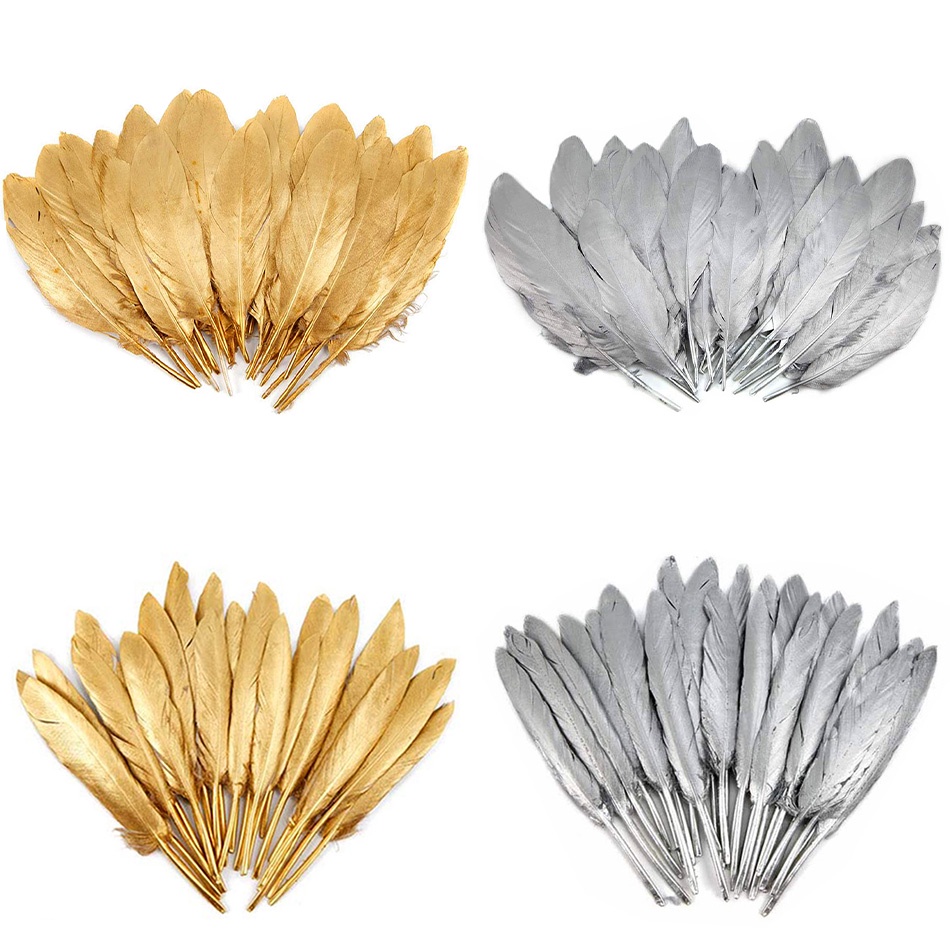 20Pcs Real Gold Prateado Pena De Ganso Artesanato DIY Jóias De Pluma Fazendo Penas Naturais Cabelo Festa De Casamento