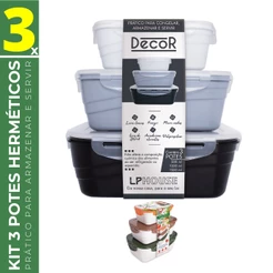 Kit 3 Potes Hermeticos c/ Tampa Trava Freezer Microondas PMG