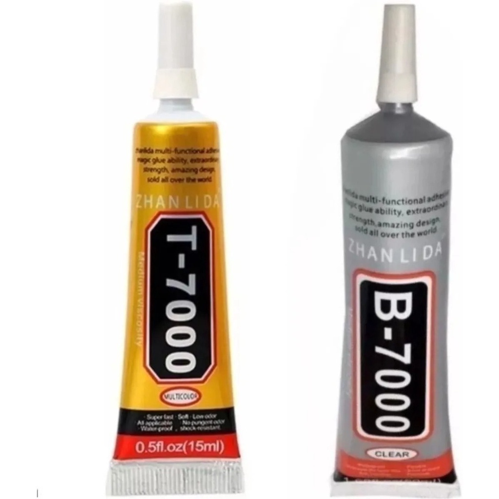 Cola Multiuso para Celulares Notbooks Tablet Game Cola B7000 incolor 15ml + Cola T7000 Preta 110ml Zhanlida + Luva antiestática + 04 grampos