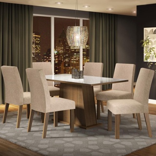 Conjunto Sala de Jantar Madesa Patricia Mesa Tampo de Vidro com 6 Cadeiras - Rustic/Branco/Imperial em Oferta na Shopee