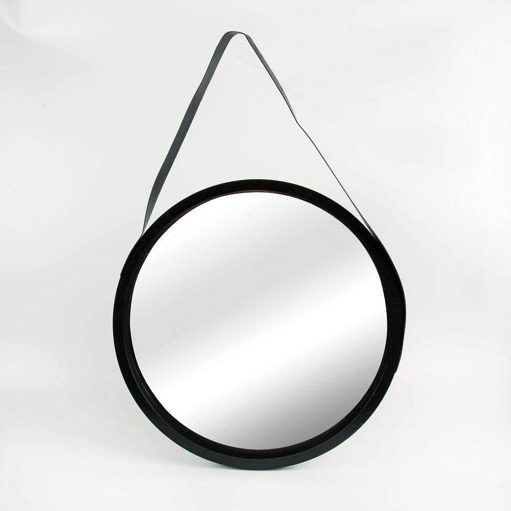 Espelho Redondo com Alça 50cm Cazza Sirius Preto - Home & Living