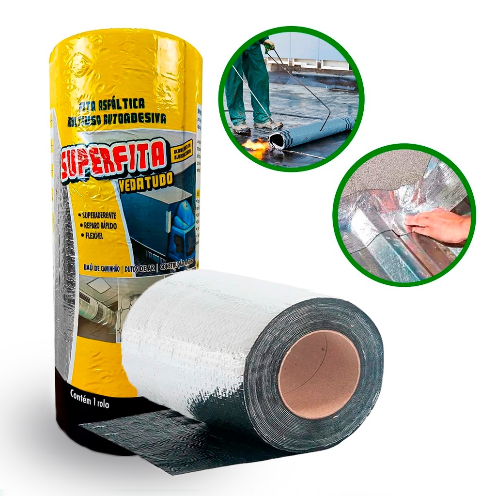 Detalhes do Manta Asfáltica Auto Adesiva Aluminizada Multiuso Grande Calhas Telhas Impermeabilizante Infiltração