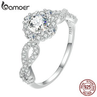 Bamoer 925 Prata Simples Luxo Anel De Casamento Jóias De Moda Para Mulheres Homens Casal