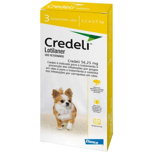 Credeli Antipulgas e Carrapatos Cães de 1,3 a 2,5kg 56,25mg 3 Comprimidos Elanco - Pets